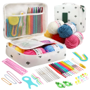 Crochet Set with Yarn 5 Colours 12 Silver Hooks 9 Hooks with Handle Pins Needles Scissors Tape Measure Case with Cacti 2