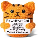 Crocheted Decorative Cat with the Inscription “Pawsitive Cat” Cute Textile Figurine with a Motivational Message 3