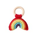 Crocheted Rattle 11.5 x 9.1 cm Wooden Circular Grip Crocheted Rainbow Made of Cotton Handmade Safe Rattle for Babies Gentle Stimulation 1