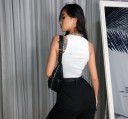 Crop top blanc pour femmes avec impression A1091 2