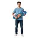 Cruiser skateboard com motivo de feiticeiro com fogo Duração 79,4 cm Azul com rodas roxas Para andar pela cidade e ciclovias 2