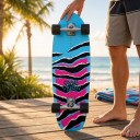 Cruiser skateboard con motivo a righe Lunghezza 78,7 cm Grip antiscivolo Blu-rosa con ruote nere Per città e piste ciclabili 6