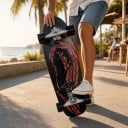 Cruiser skateboard με σχέδιο φτερού Μήκος 79,4 εκ. Ασημένιες βάσεις Μαύρος με κόκκινα φτερά και μαύρους τροχούς Για την πόλη και τα ποδηλατοδρόμια 6