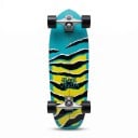 Cruiser skateboard met gestreept patroon Lengte 78,7 cm Antislip grip Blauw-zwart en geel met zwarte wielen Voor de stad en fietspaden 2