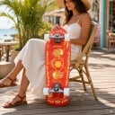 Cruiser skateboard met zonmotief Lengte 78,7 cm Zilveren trucks Oranje met gele details en witte wielen Voor het rijden in de stad 5