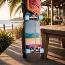 Cruiser skateboard S abstract patroon Lengte 78,7 cm Zilveren trucks Kleurrijk met blauwe wielen Voor rijden in de stad en op fietspaden 5