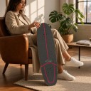 Cruiser skateboard S com padrão marmoreado preto Comprimento 82,6 cm Grip antiderrapante Rosa e roxo com rodas laranja Para a cidade e ciclovias 6