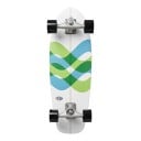 Cruiser skateboard S kék-zöld hullámokkal Hossza 80,1 cm Ezüst truckok Fehér fekete kerekekkel Városi és kerékpárutakon való használatra 1