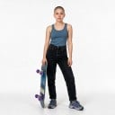 Cruiser skateboard S kicktailem a kolečky 70 mm Délka 78,7 cm Stříbrné trucky Šedomodrý s fialovými koly Na město a chodníky 4