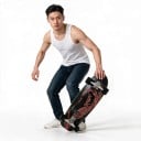 Cruiser skateboard S motivem peří Délka 79,4 cm Stříbrné trucky Černý s červeným peřím a černými koly Na město a cyklostezky 2