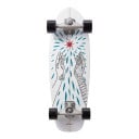 Cruiser skateboard S motívom červenej hviezdy a rúk Dĺžka 78,7 cm Strieborné trucky Biely s čiernymi kolesami Na jazdenie po meste 1