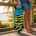 Cruiser skateboard S pruhovaným vzorem Délka 78,7 cm Protiskluzový grip Modro-černý a žlutý s černými koly Na město a cyklostezky 5