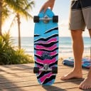 Cruiser skateboard S pruhovaným vzorem Délka 78,7 cm Protiskluzový grip Modro-růžový s černými koly Na město a cyklostezky 6