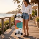 Cruiser Skateboard with Colourful Blocks Length 81.3 cm Silver Trucks White with Black Wheels For Riding in the City and on Cycle Paths 4