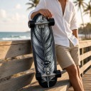 Cruiser Skateboard with Feather Design Length 78.7 cm Silver Trucks Black with Black Wheels For Riding in the City and on Cycle Paths 2
