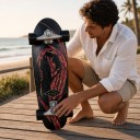 Cruiser Skateboard with Feather Design Length 79.4 cm Silver Trucks Black with Red Feathers and Black Wheels For City and Cycle Paths 5