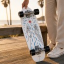 Cruiser Skateboard with Red Star and Hands Design Length 78.7 cm Silver Trucks White with Black Wheels For Riding in the City 3