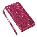 Csillogó könyvszerű tok Samsung Galaxy A56-hoz Tartós Cipzáras zseb Kártyatartók Csuklópánt Állvány funkció Flip mobil tok 10