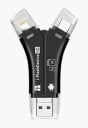 Čtečka paměťových karet SD a Micro SD 4 v 1 pro telefon i počítač Konektory Lightning USB-C Micro USB a USB 3.0 Plast ABS 8,1 x 5,1 x 1,1 cm 2