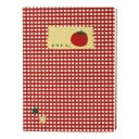 Cuaderno con hojas en blanco sin líneas en un diseño de cuadros rojo y blanco con un tomate en la portada con 78 páginas para dibujar y anotaciones 4