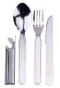 Cubiertos de camping 4 en 1 Cuchillo, tenedor, cuchara y abridor de acero inoxidable Las piezas se insertan unas dentro de otras Juego compacto 1