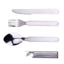 Cubiertos de camping 4 en 1 Cuchillo, tenedor, cuchara y abridor de acero inoxidable Las piezas se insertan unas dentro de otras Juego compacto 3