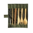 Cubiertos de viaje de bambú 6 pcs en estuche de tela Cuchara tenedor cuchillo palillos y sorbete con limpiador Para excursiones bajo la tienda 4