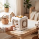 Cubo activo Montessori 6 em 1 8,5 x 8,5 x 8,5 cm Brinquedo sensorial com interruptores, cata-vento e botão Branco Para bebés a partir dos 12 meses 6