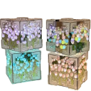 Cubo Trasparente Illuminato DIY Creativo con 20 Tulipani Luci LED Lampada Notturna Piccola Cubo Decorativo Marino Regalo per Ragazze e Donne 2