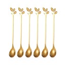 Cucchiaini lunghi in acciaio inox con manico decorativo a forma di foglia Set di cucchiaini da dessert per caffè tè gelato frutta Posate eleganti 6pz 1