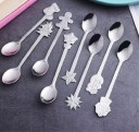 Cucchiaino da tè con motivo natalizio sulla fine del manico Decorazione piatta modellata Acciaio inossidabile Colore argento Lunghezza 13 cm Per 9