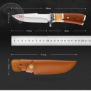 Cuchillo recto de exterior para la naturaleza. Hoja de acero inoxidable de 20 cm. Mango de resina de madera. Cuchillo táctico de supervivencia. Con 2