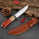 Cuchillo recto de exterior para la naturaleza. Hoja de acero inoxidable de 20 cm. Mango de resina de madera. Cuchillo táctico de supervivencia. Con 3