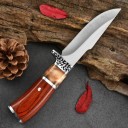 Cuchillo recto de exterior para la naturaleza. Hoja de acero inoxidable de 20 cm. Mango de resina de madera. Cuchillo táctico de supervivencia. Con 4