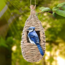 Cuib de păsări țesut manual din iarbă de hibiscus 24 x 11 cm Adăpost natural pentru păsări Casă decorativă pentru cuști și balcoane 3