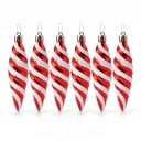 Cukrowe ozdoby świąteczne Spirale krople 6 szt. Ze złotym zamknięciem i pętelką 11 x 3 cm Błyszczący skręcony wzór Czerwono-biała kolorystyka Na 5