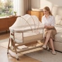 Culla per bambini 3 in 1 Culla a dondolo e lettino da attaccare al letto 6 altezze Regolazione inclinazione Zanzariera Pieghevole da viaggio 3