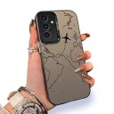 Culoare de protecție pentru Samsung Galaxy A35 5G Motiv de călătorie cu harta și avionul Ultra subțire Suprafață mată Gri închis Desen negru Rame foto 1