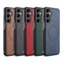 Culoare magnetică pentru Samsung Galaxy A16 cu aspect de piele și cusături Marginile striate Carcasă de protecție pentru suport magnetic 1