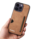Culoare retro pentru iPhone 17 Pro Cu capac pentru card Compartiment posterior Piele artificială TPU Carcasă de protecție cu design vintage 1