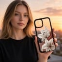 Culoare transparentă de protecție pentru iPhone 17 Pro Max cu motiv vintage de flori de crin alb și ramă neagră Protecția telefonului 5