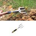 Cultivatore di terreno con manico ergonomico rastrelli metallici nero-gialli per lavorazione, diserbo e sistemazione aiuole 3