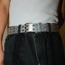 Curea din piele PU cu cataramă din aliaj 110 x 3,8 cm centură la modă cu găuri duble Accesoriu unisex elegant și puternic pentru pantaloni 7