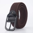 Curea elastică țesătă unisex 3,3 cm Curea textilă neagră cu cataramă metalică Accesoriu de modă flexibil pentru blugi, pantaloni și pantaloni scurți 6