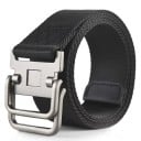 Curea unisex din pânză cu cataramă inelară dublă metalică Curea textilă neagră reglabilă Accesoriu de modă pentru blugi și pantaloni 2