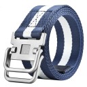 Curea unisex din pânză cu cataramă inelară dublă metalică Curea textilă neagră reglabilă Accesoriu de modă pentru blugi și pantaloni scurți 8