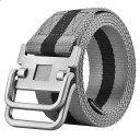 Curea unisex din pânză cu cataramă inelară dublă metalică Curea textilă neagră reglabilă Accesoriu de modă pentru blugi și pantaloni scurți 9