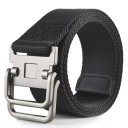 Curea unisex din pânză cu cataramă inelară dublă metalică Curea textilă neagră reglabilă Accesoriu de modă pentru blugi și pantaloni scurți 7