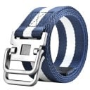 Curea unisex din pânză cu cataramă inelară dublă metalică Curea textilă neagră reglabilă Accesoriu de modă pentru blugi și pantaloni 1