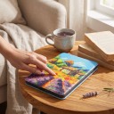 Custodia flip colorata da 6 pollici per Kindle 10ª generazione 2019 con dipinto di una casetta in pietra e file di lavanda con papaveri 7